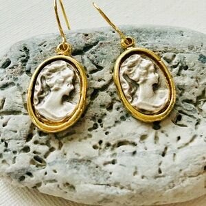 Elegant Gold Cameo Earrings, coin earrings